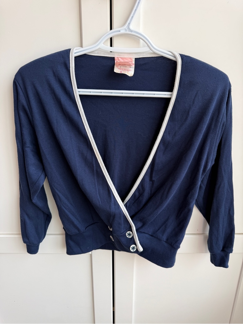 Vintage Sears Navy Nautical Wrap Cardigan Size 8 Made in Canada